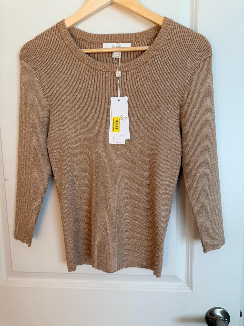 Lilly Pulitzer Taupe Ribbed Crewneck Sweater